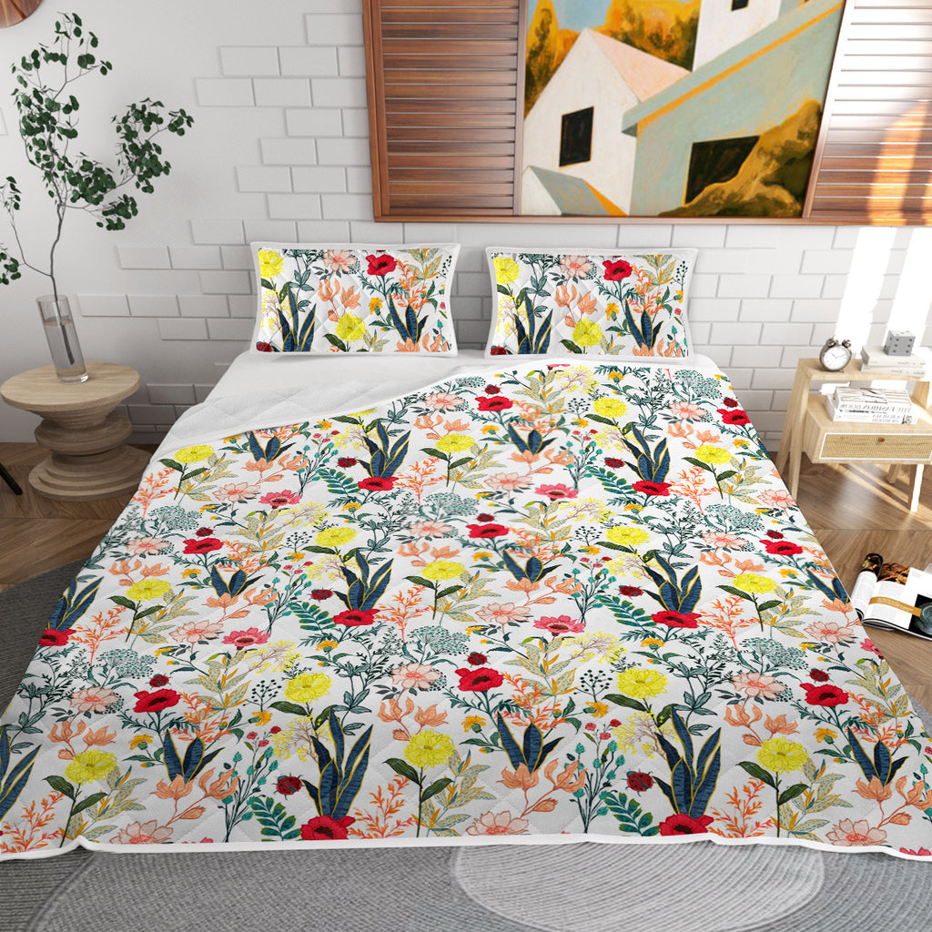 Floral Quilt 3 Pieces Microfiber Quilt Sets Lightweight Bedspreads Botanical Coverlets Quilt Bedding Set All Season Quilts