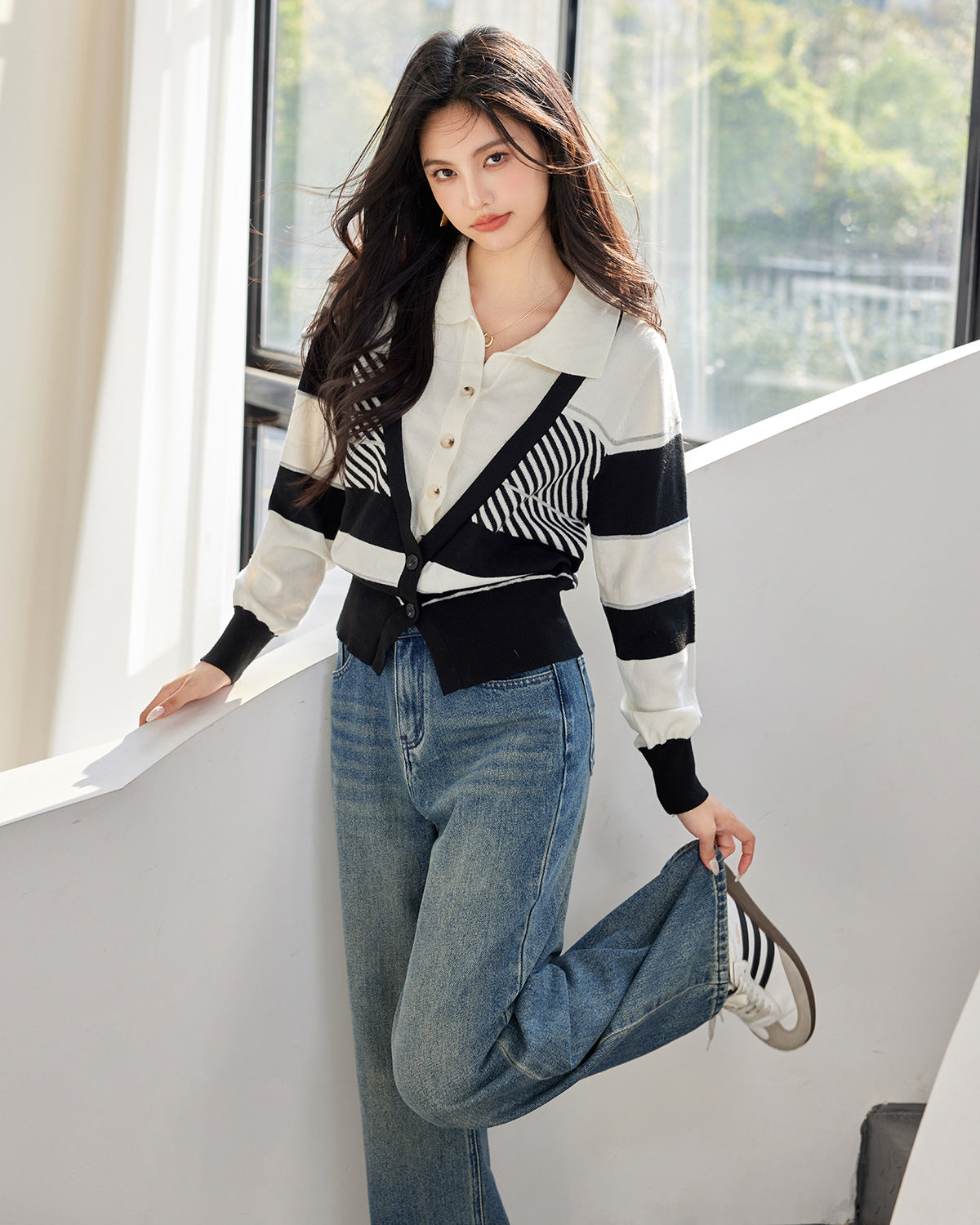 Fashion StyleStripe  Sleeve Length Long Sleeve  Type of ClothingTwo-Piece Design (Faux Two-Piece)  Occasion