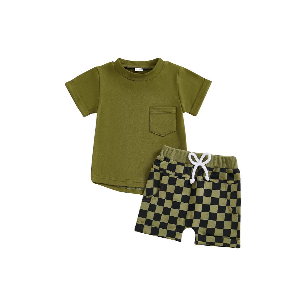 Fashion Personality Boy T-shirt Plaid Shorts Suit