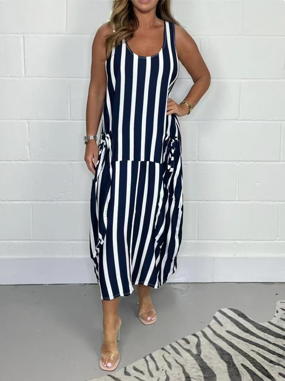 Women's Fashion Striped Sleeveless Long Dress