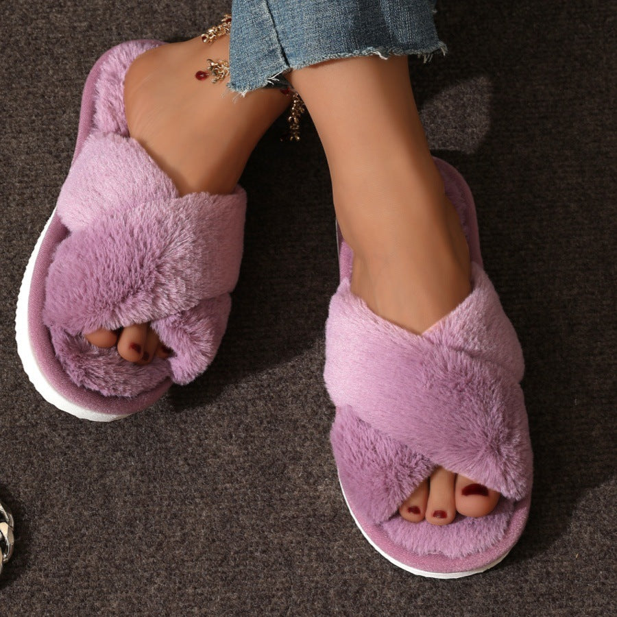 Cross Plush Cotton Slippers Female