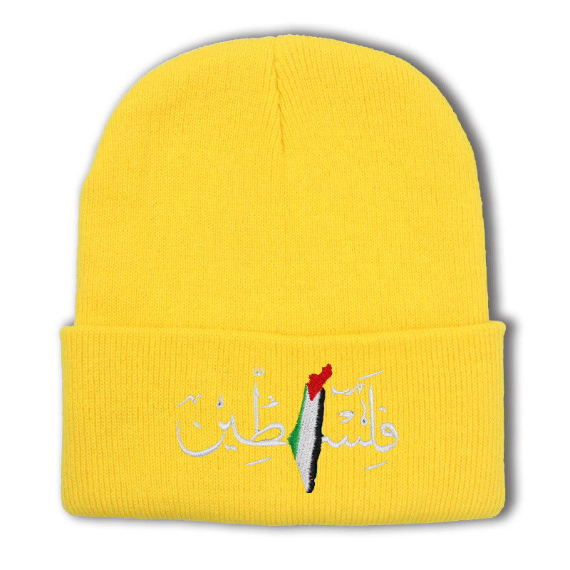 Palestinian flag embroidered with Arabic letters men's and women's knitted hats