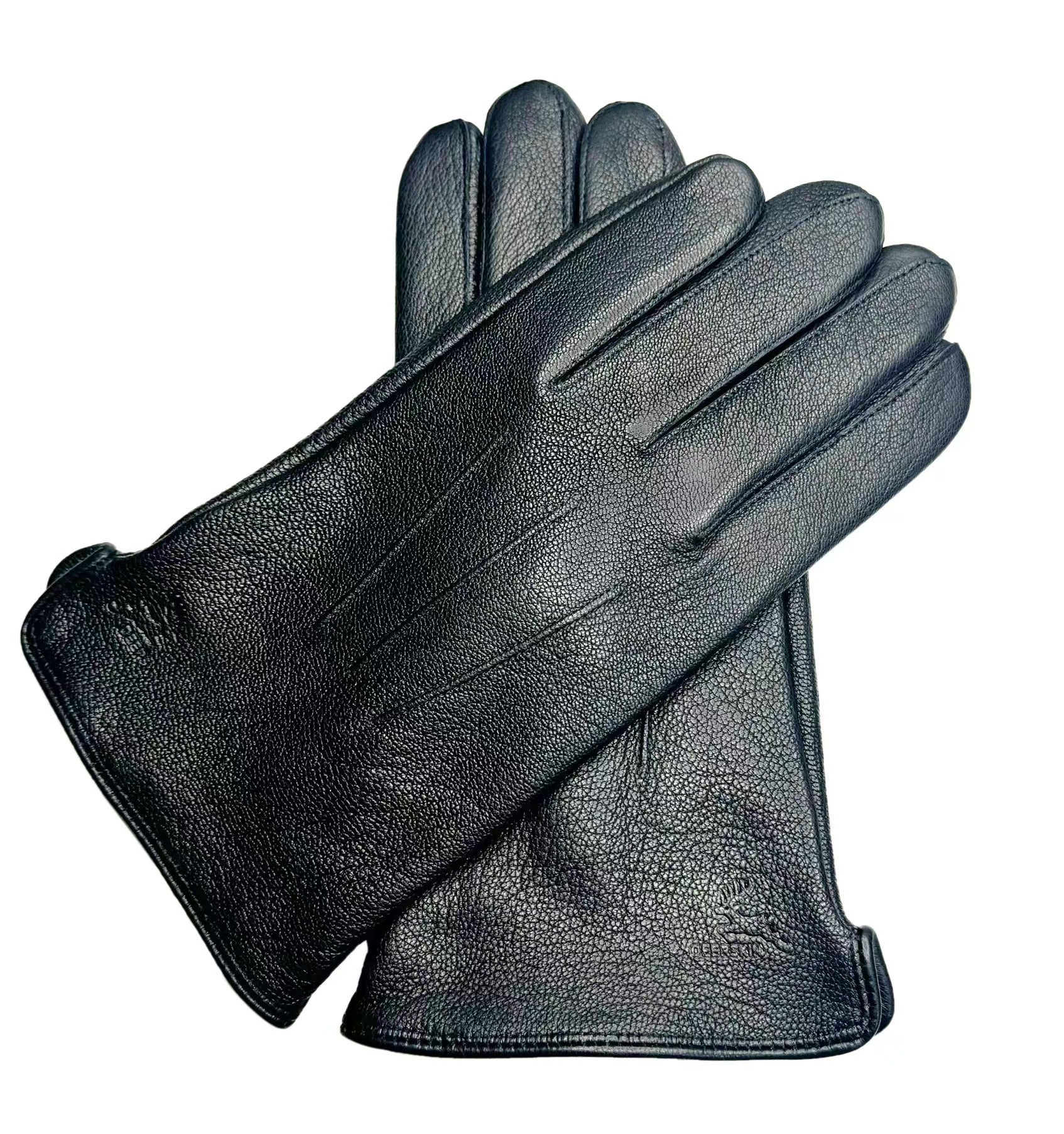 Men's imitation deer skin, wool lined business gloves, outdoor velvet, autumn and winter warm goat skin leather gloves