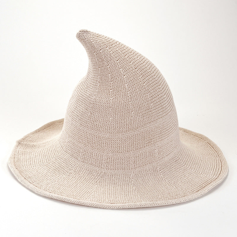 Halloween Witch Hat Knitted Pointed Top Wide Brim Party Costume Hat