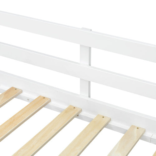 Wooden Bed, Children S Bed, 3ft Single Bed 90x190cm, MDF  Pinewood  Plywood, Safety Guardrail, Two Storage Drawers With Wheels,Roof Shape, White  Natural