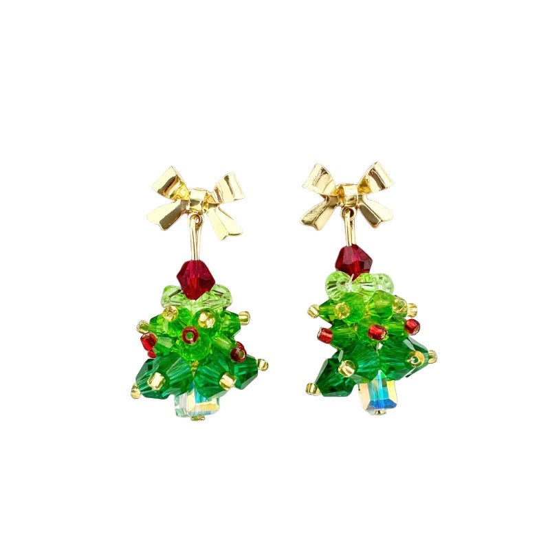 New Red Bow Handmade Beaded Ear Stud Necklace Bracelet