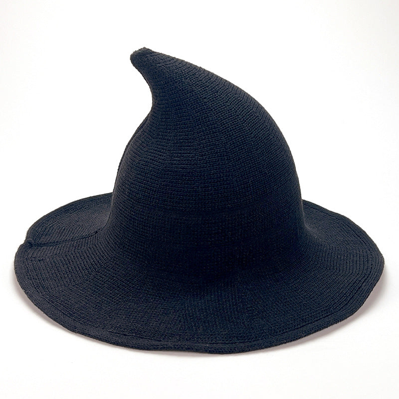 Halloween Witch Hat Knitted Pointed Top Wide Brim Party Costume Hat