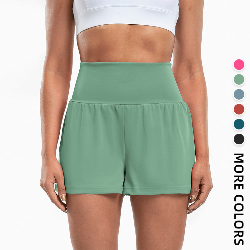 Sports Yoga Shorts High Waist Fake Two-Piece Outdoor Fitness Pants Invisible Dungarees Breathable Quick-Drying Training Wear