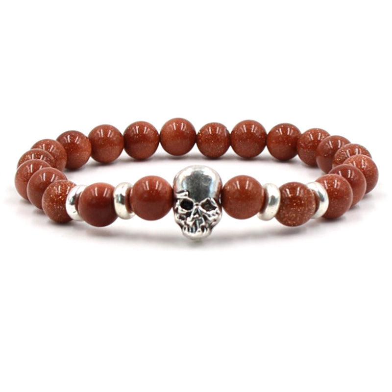 8mm Natural White Turquoise Agate Stone Men's Stretch Bracelet