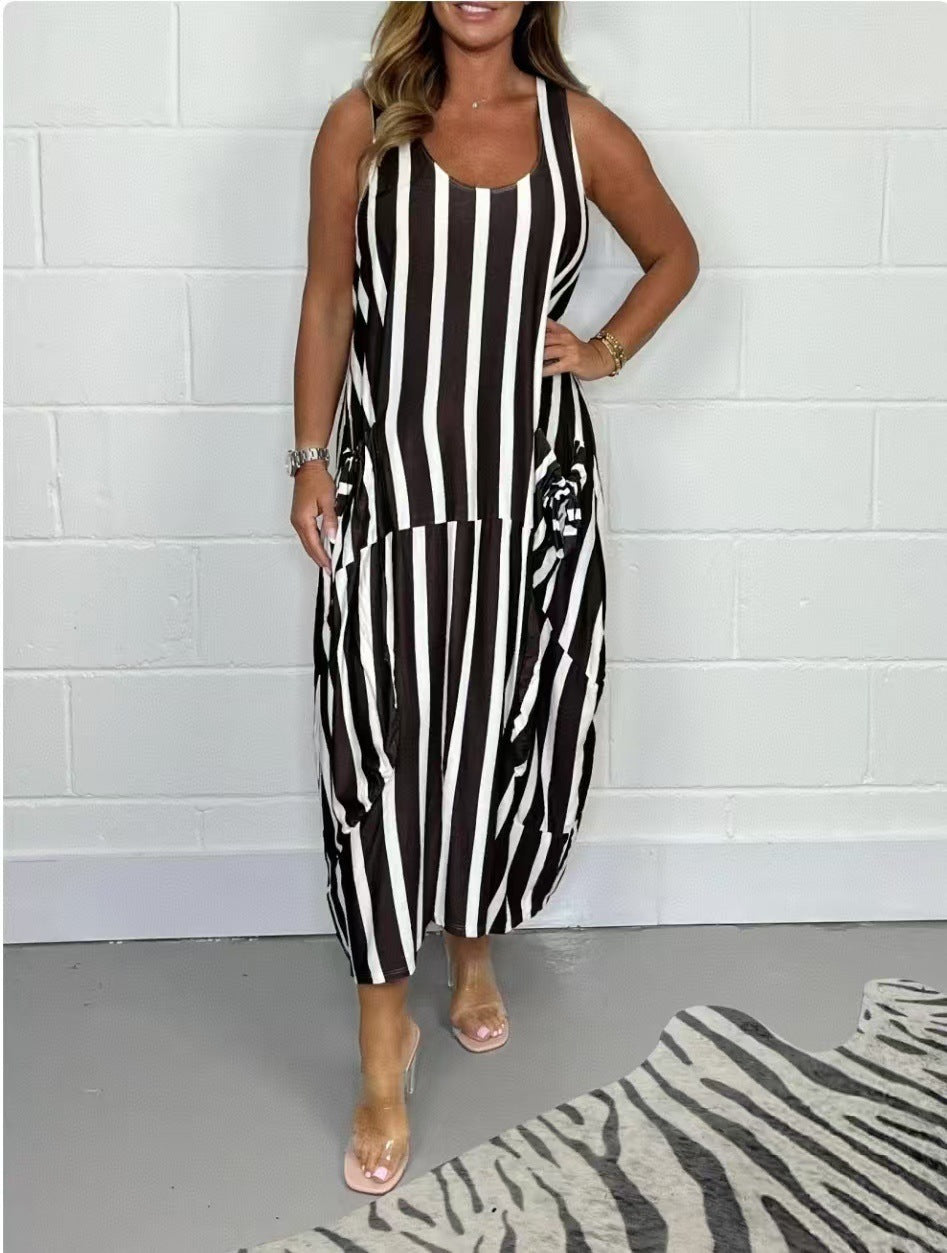 Women's Fashion Striped Sleeveless Long Dress