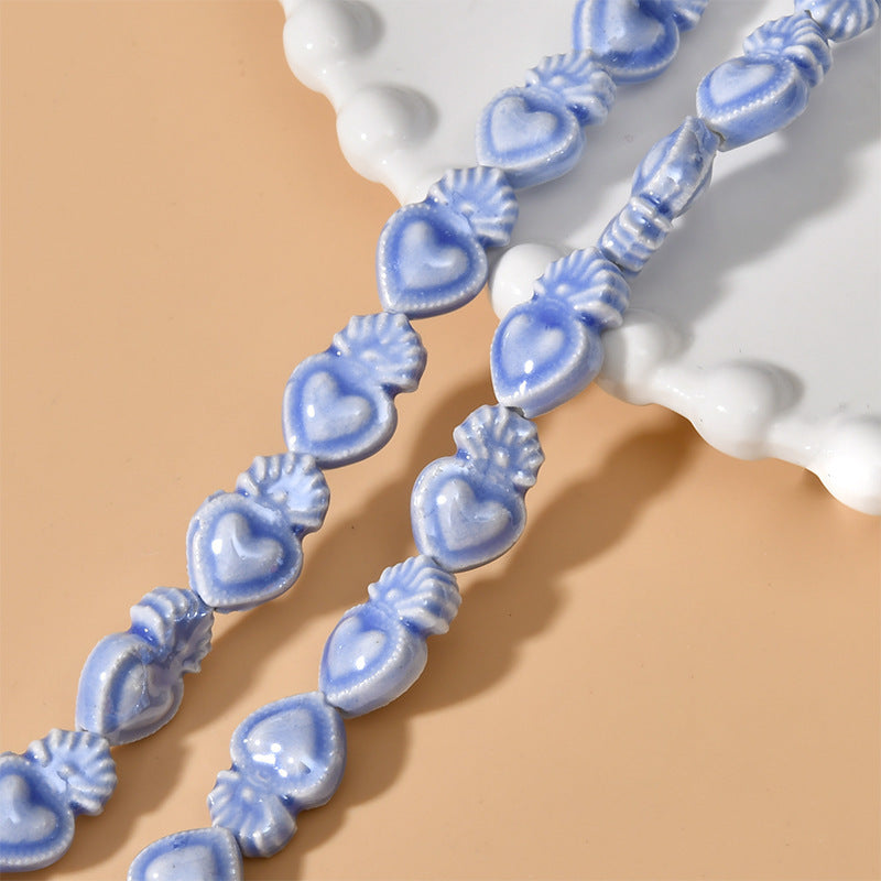 Cream Color Love Heart Small Torch Straight Hole Ceramic Beads