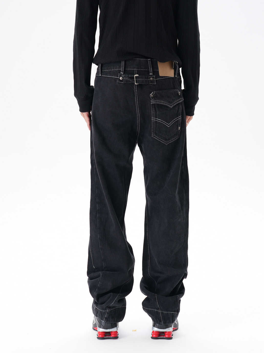 Contrast Color Loose Machete Jeans Men