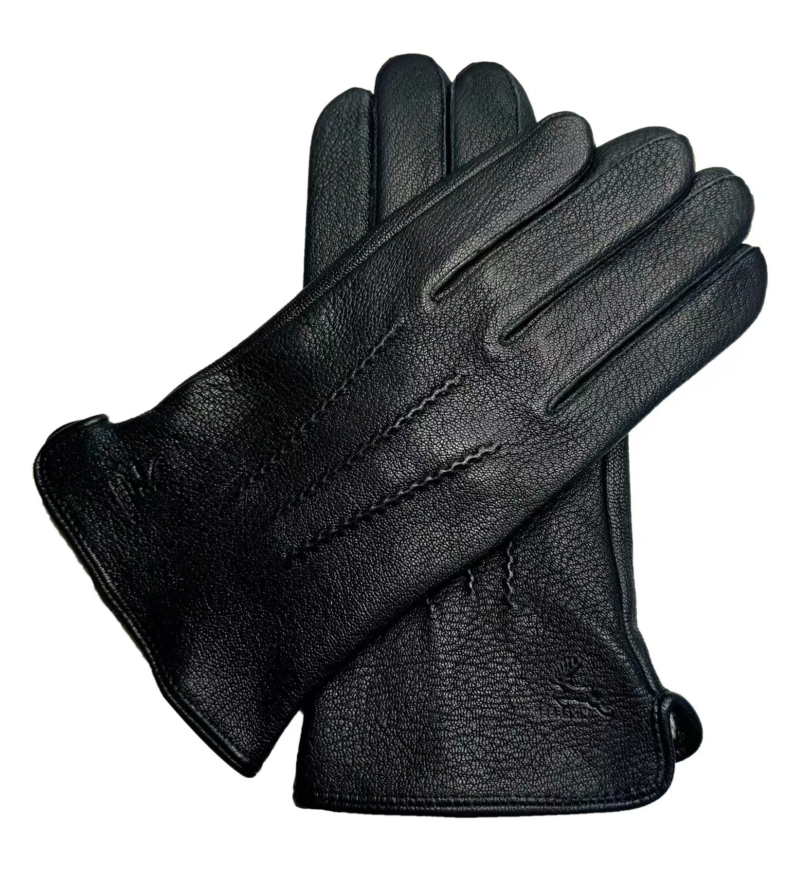 Men's imitation deer skin, wool lined business gloves, outdoor velvet, autumn and winter warm goat skin leather gloves