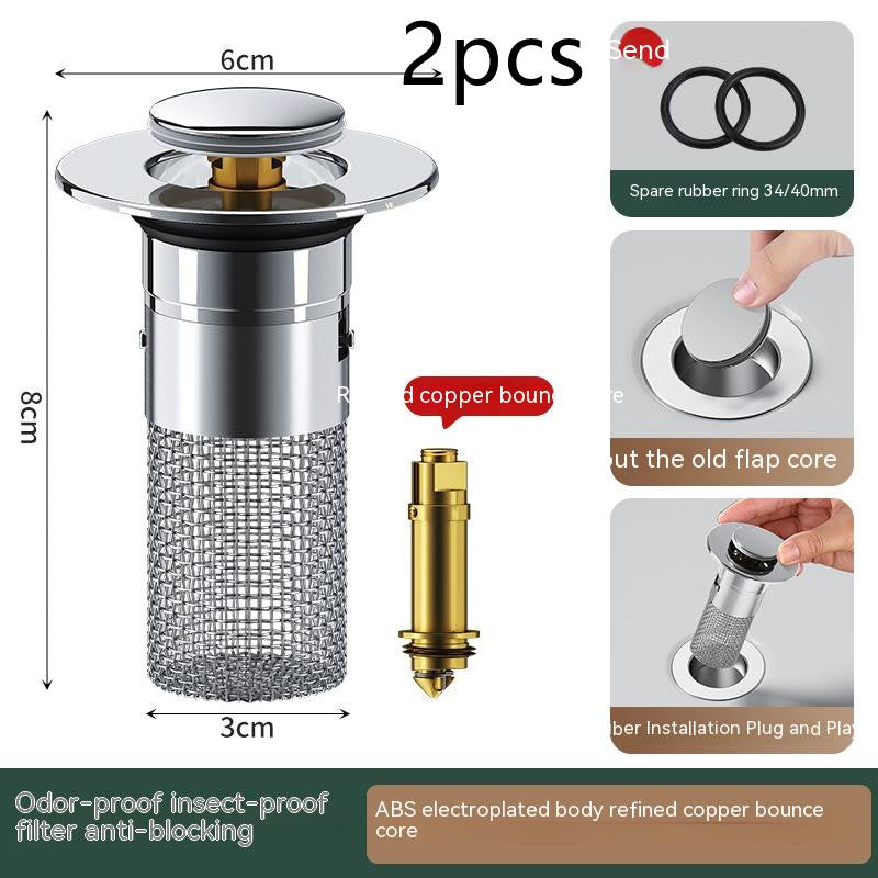 Long Pop-Up Sink Drains Filter Bathroom Press Bounce Basin Plug Stopper Wash Basin Hair Catcher Sink Strainer Kitchen Supplies