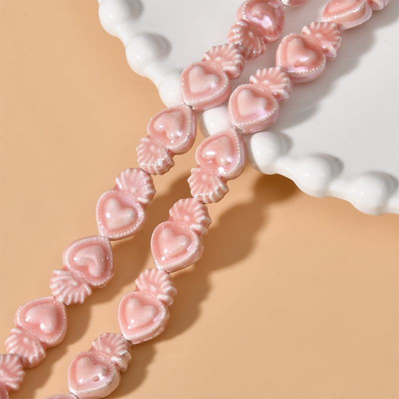 Cream Color Love Heart Small Torch Straight Hole Ceramic Beads