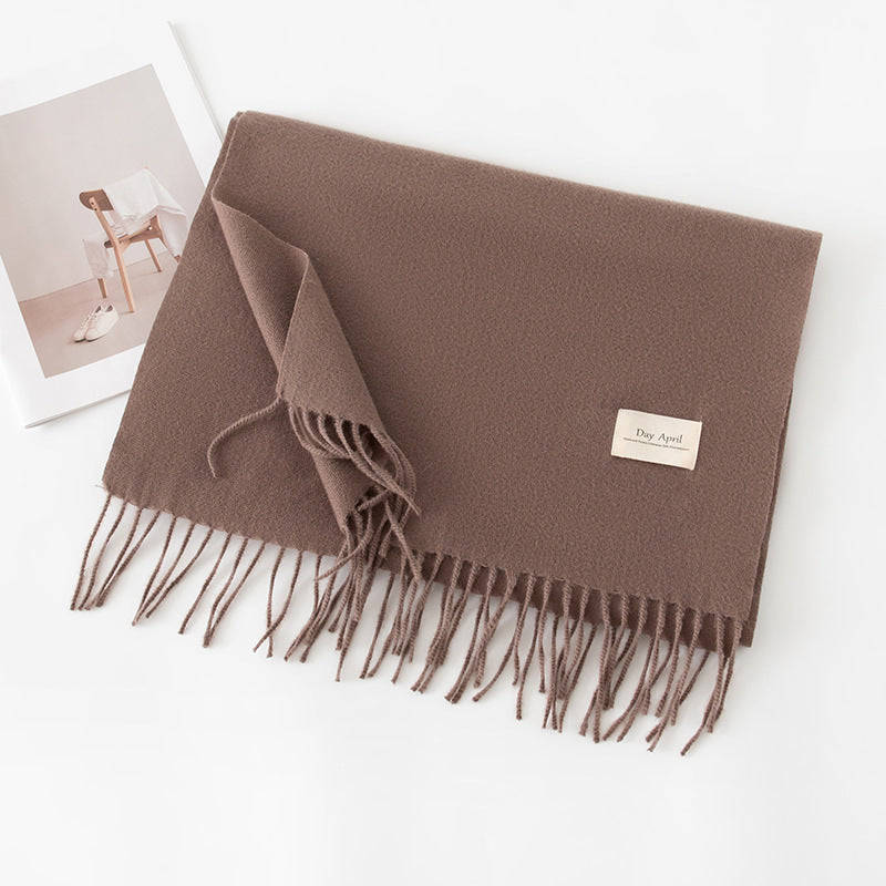 Cashmere Feel Solid Color Scarf for Women Imitation Cashmere Autumn Winter Atmosphere Korean Style Versatile Medium-Length Shawl Neck Warmer