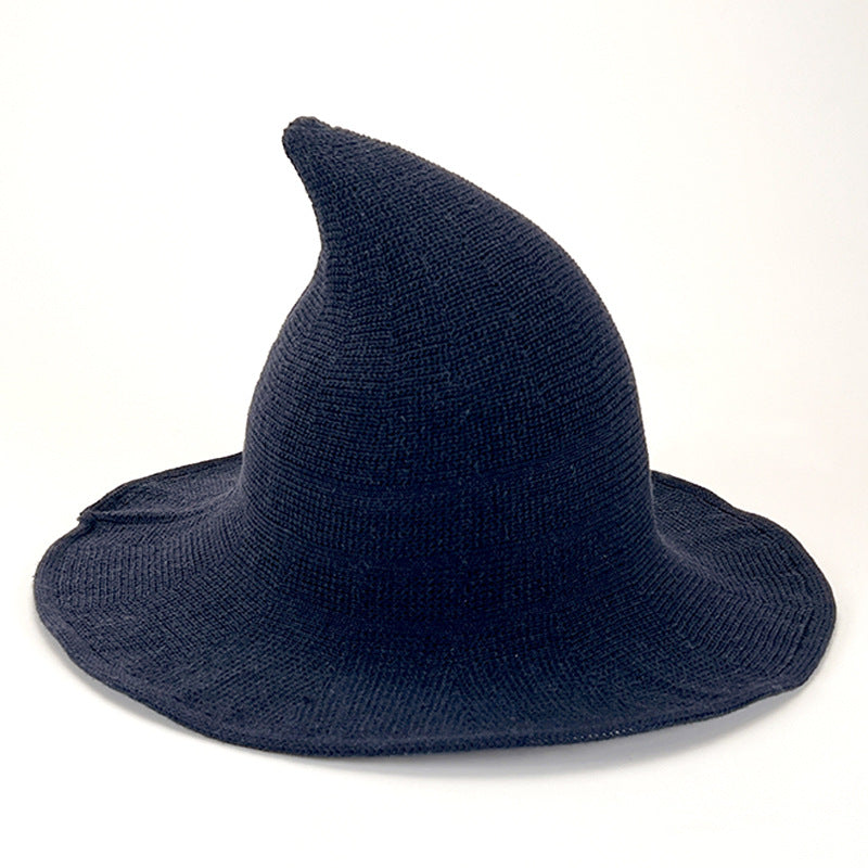 Halloween Witch Hat Knitted Pointed Top Wide Brim Party Costume Hat