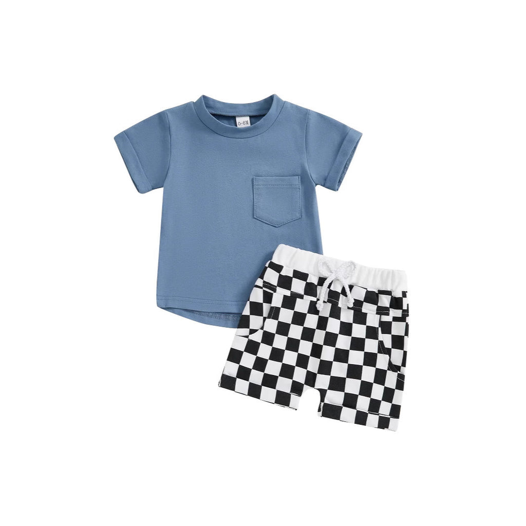 Fashion Personality Boy T-shirt Plaid Shorts Suit