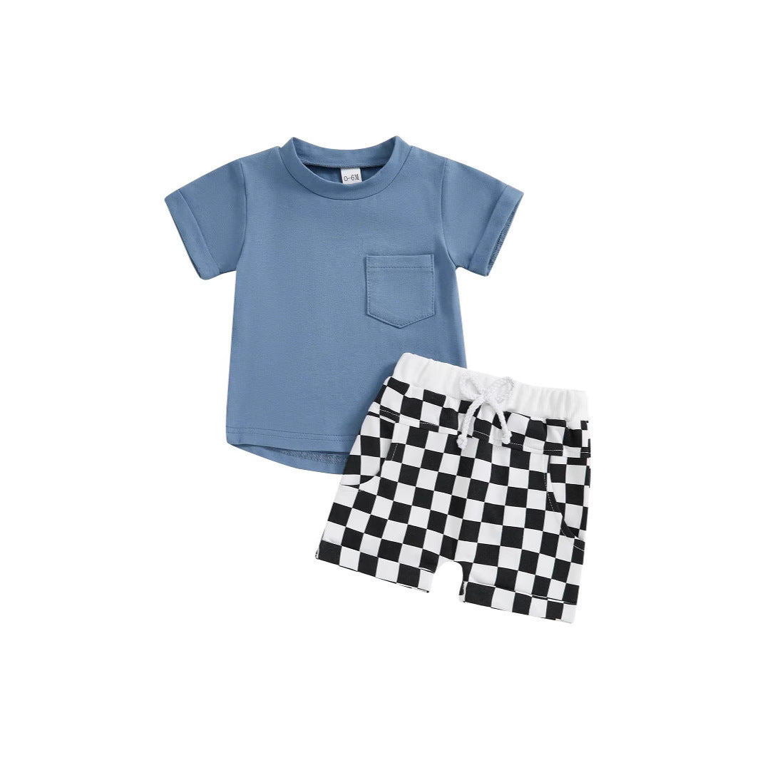 Fashion Personality Boy T-shirt Plaid Shorts Suit