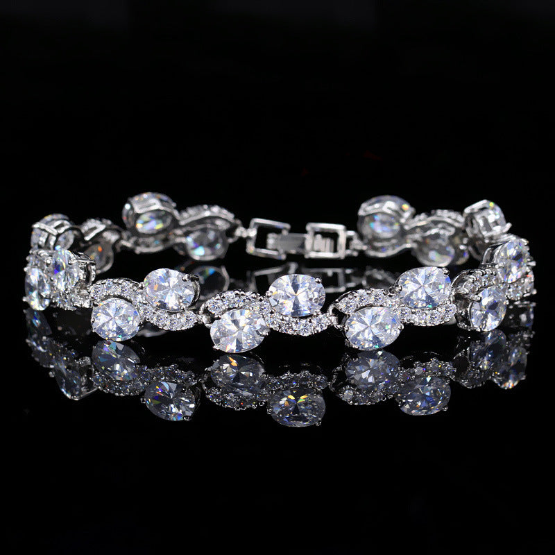 Copper Plating Real White Gold Color 18K Zircon Bracelet