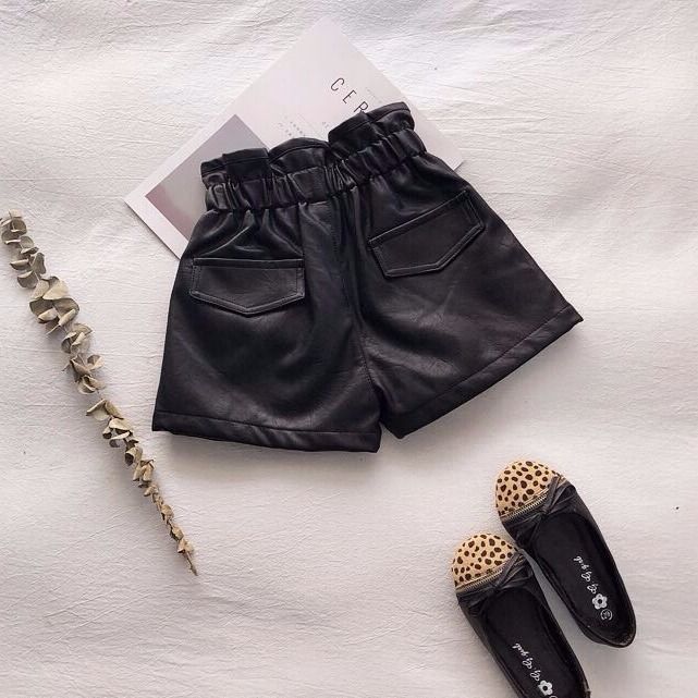 Girls' Leather Fleece-lined High Waist Shorts