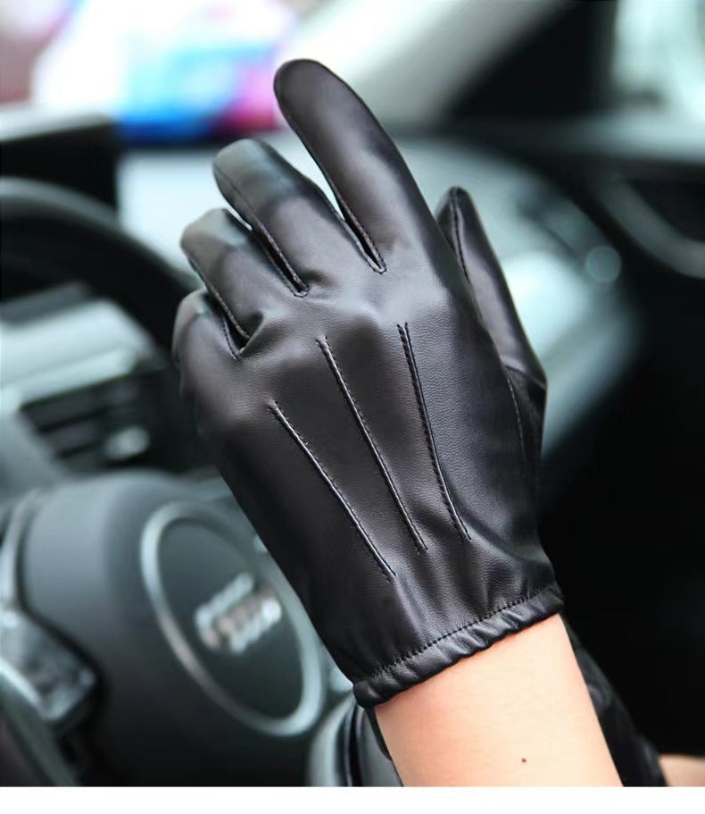 Sheepskin Leather Gloves Men Winter Lined Thickened Warm Riding Motorcycle Driving Touch Screen Mitten Gloves
