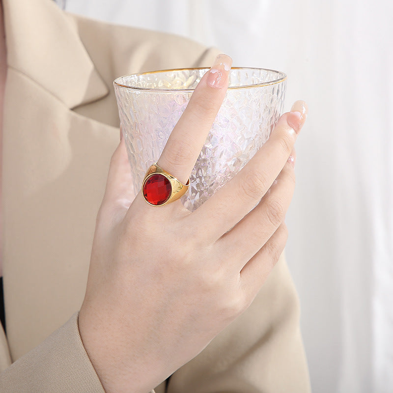 Retro Titanium Steel Electroplated Jewelry Personalized Elegant Oval Fashion Women's Glass Ring