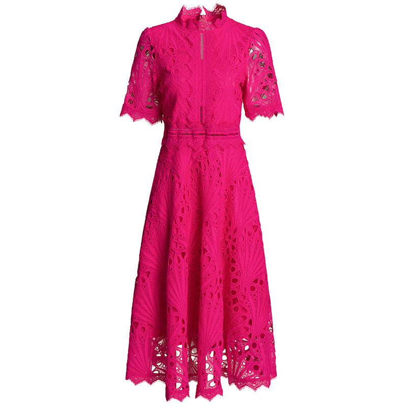 Retro Cinched Slimming Short Sleeves High Sense Dress