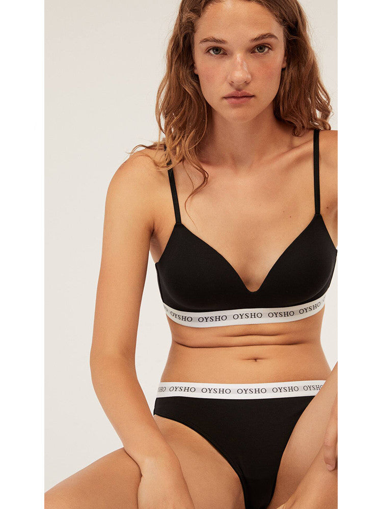 Black Cotton Classic Casual Mid-waist Bag Hip Briefs Briefs Women