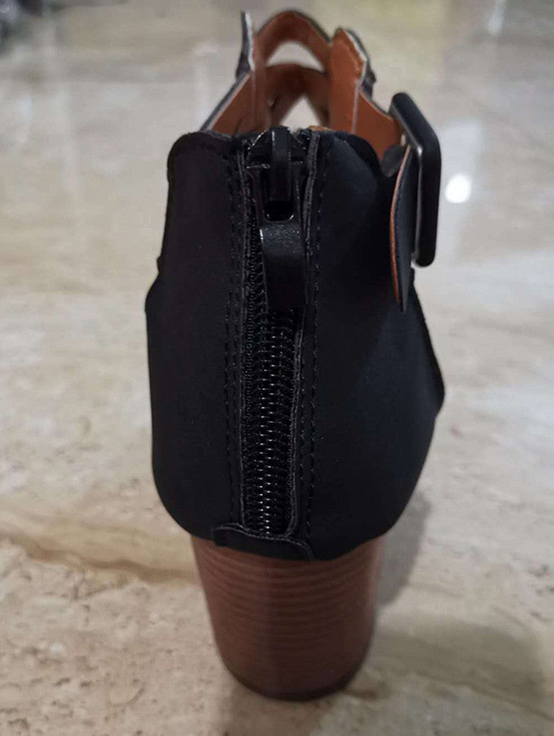 Thick-heeled High-heeled Roman Fish Mouth Hollowed Large Size 43 Buckle Sandals