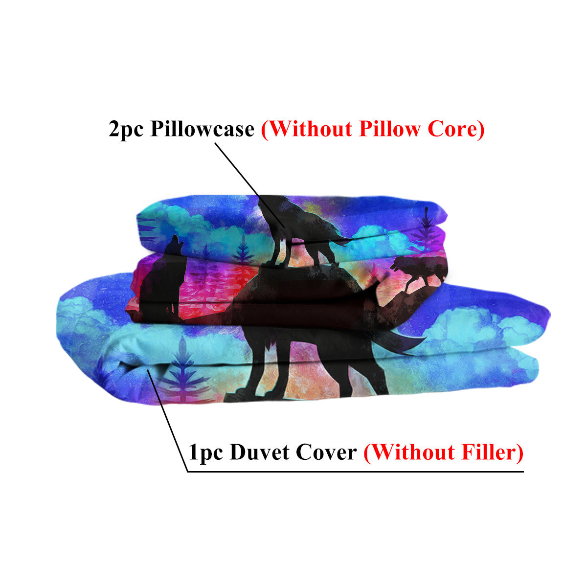 Moon Wolf Duvet Cover Set Single 3pcs Colorful Microfiber Kids Bedding Set