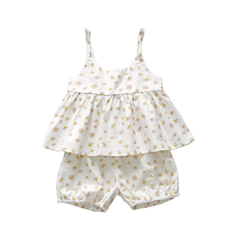 Summer Children's Wear Girls' Skirt Set Small  Sleeveless Tops Shorts