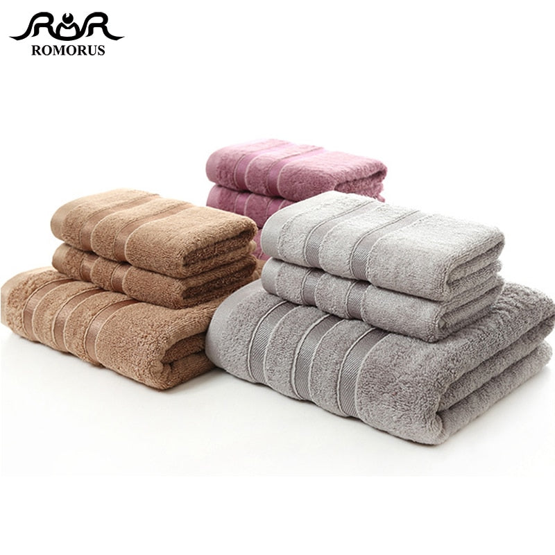 ROMORUS 100% Bamboo Fiber Towels Purple Gray Brown Bath Face Towel Set Cool Bamboo Absorbent Healthy Bathroom Towels for Adults