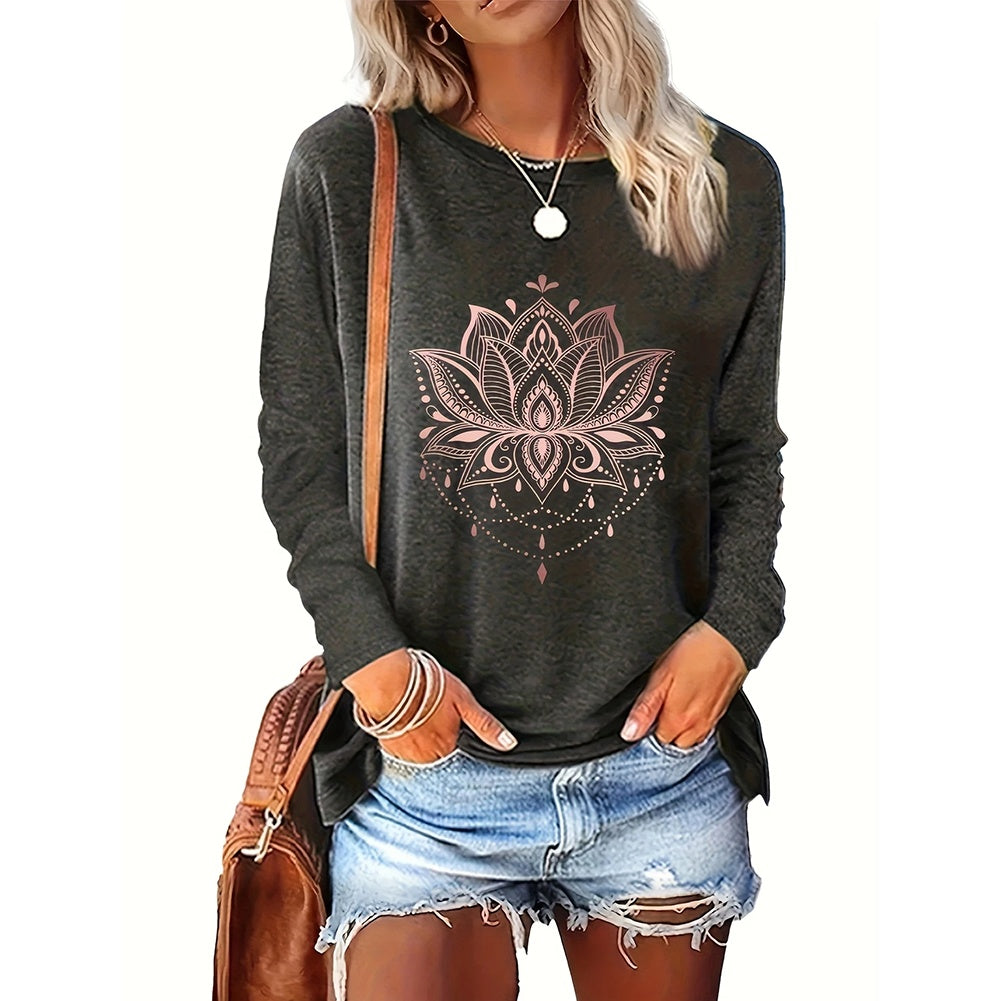 2 Pack Flowers Graphic Long Sleeve Tees Shirts For Women Casual Loose Fitted Tshirts Boho Wildflower Trendy Tops