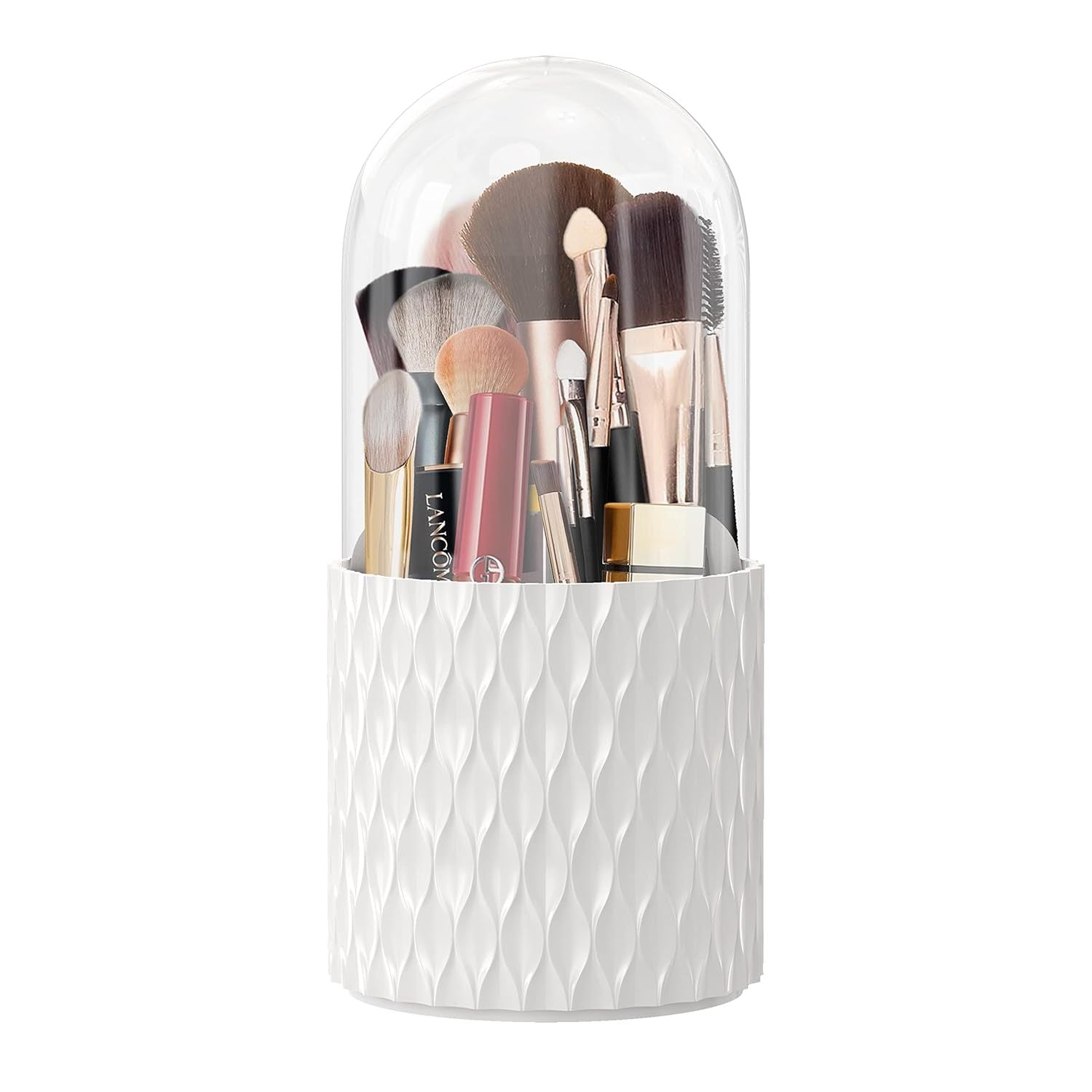 Makeup Brush Holder Dustproof & Waterproof 360 Rotating Cosmetics Make Up Brush Organizer Storage With Lid For Vanity