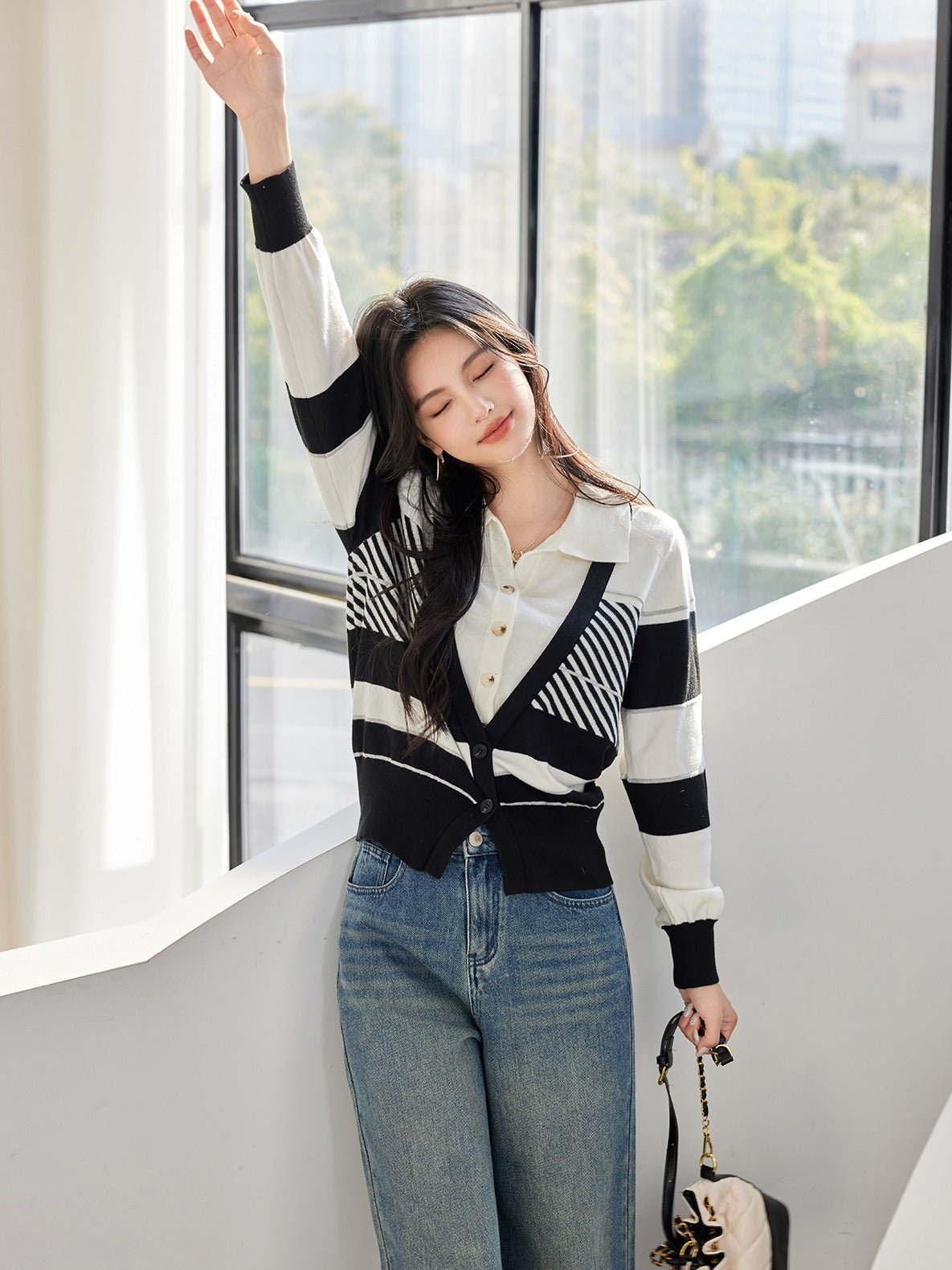 Fashion StyleStripe  Sleeve Length Long Sleeve  Type of ClothingTwo-Piece Design (Faux Two-Piece)  Occasion