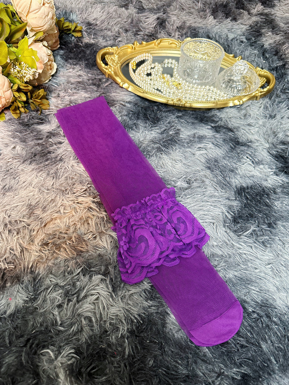 Purple Breathable Lace Sexy 55cm Gloves