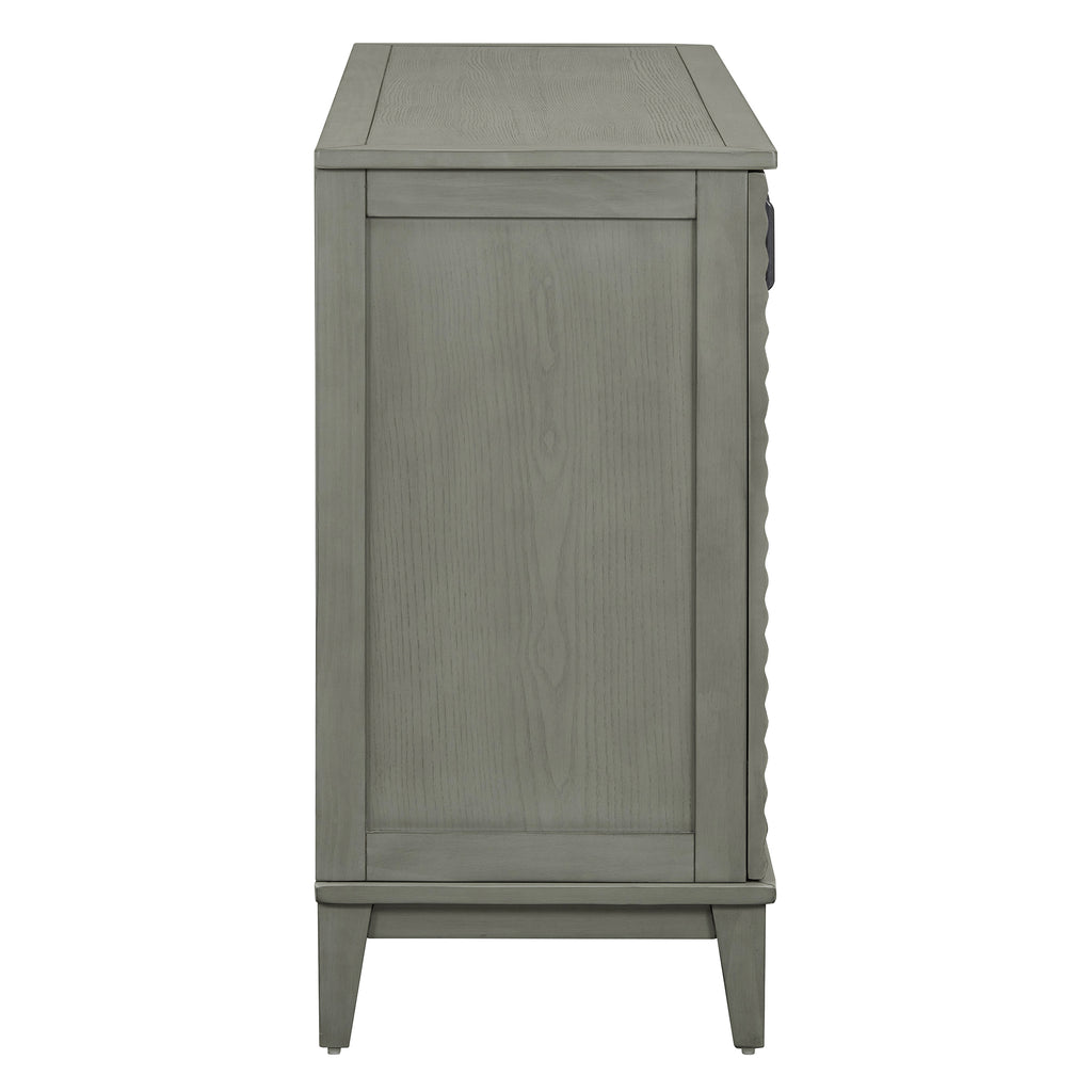 TREXM side panel with 4-door large storage buffet, adjustable shelves and metal handles (antique gray)