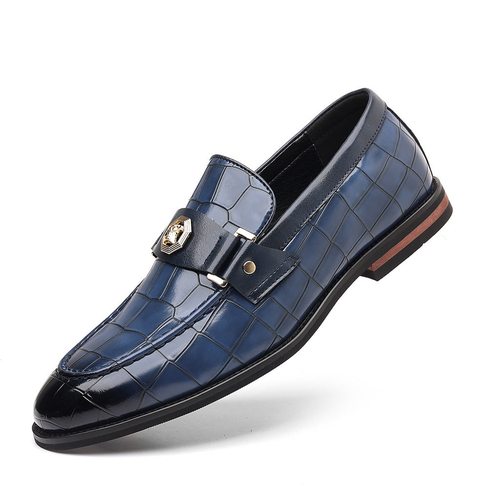 Plaid Casual Loafers Men's Banquet Slip-on Metal Buckle