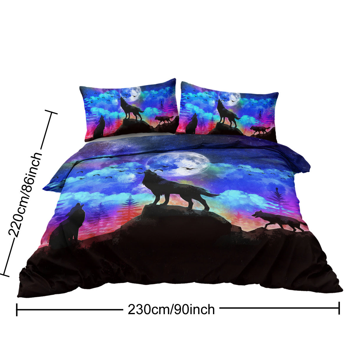Moon Wolf Duvet Cover Set Single 3pcs Colorful Microfiber Kids Bedding Set