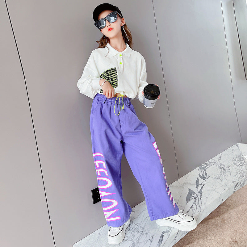 Girls Letter Straight Leg Pants Suit