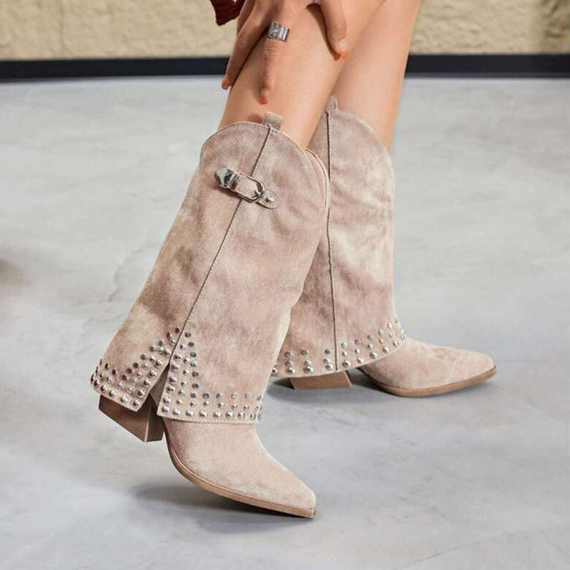 Spring And Autumn Pointed Knight Boots Women