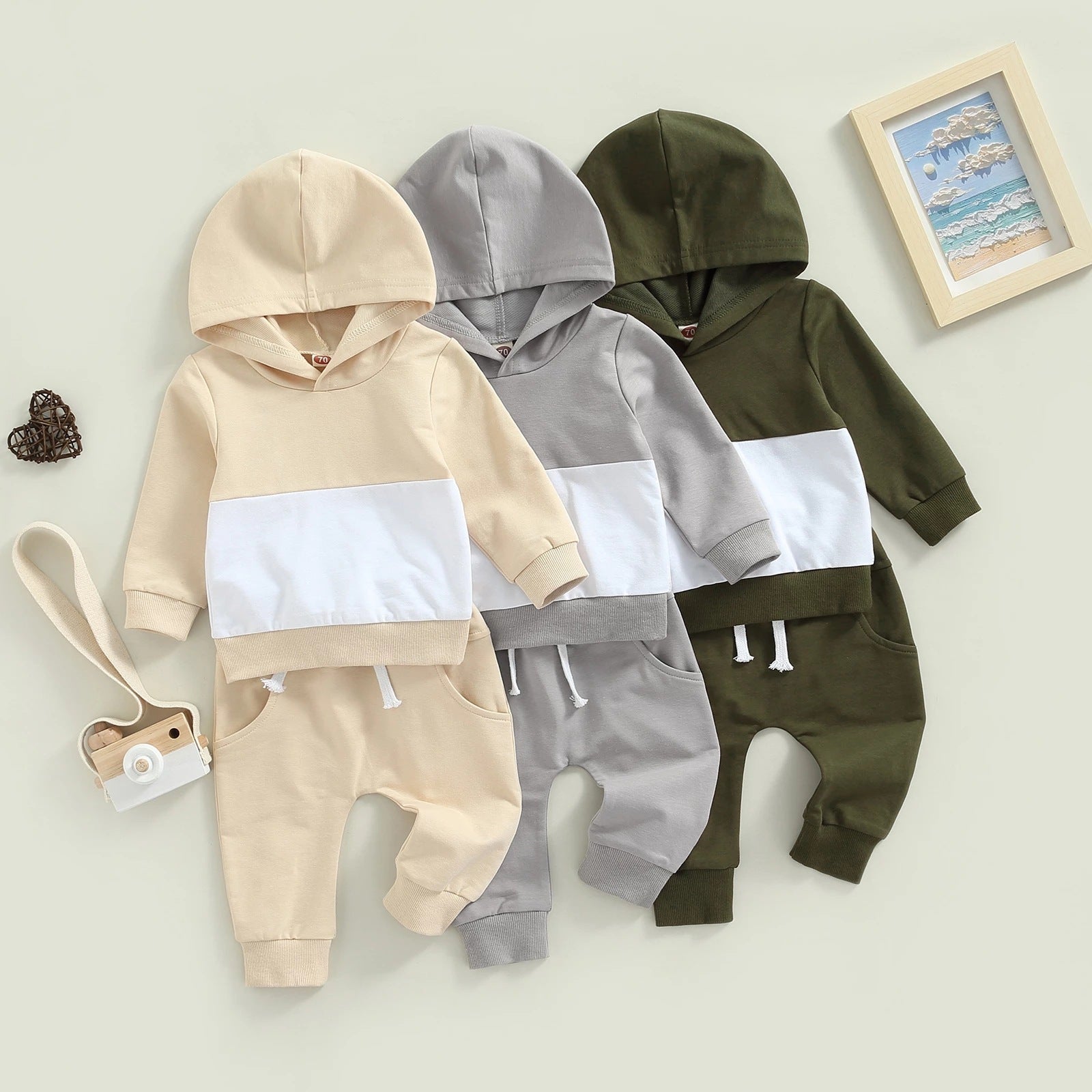 Boys Patchwork Hoodie Suit Fashion Casual