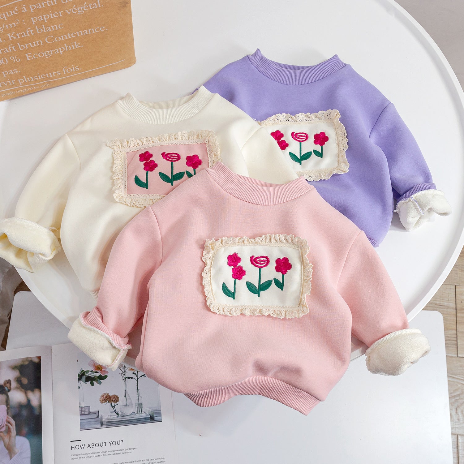 Girls' Fashion Cute Floral Padded Sweater Tops