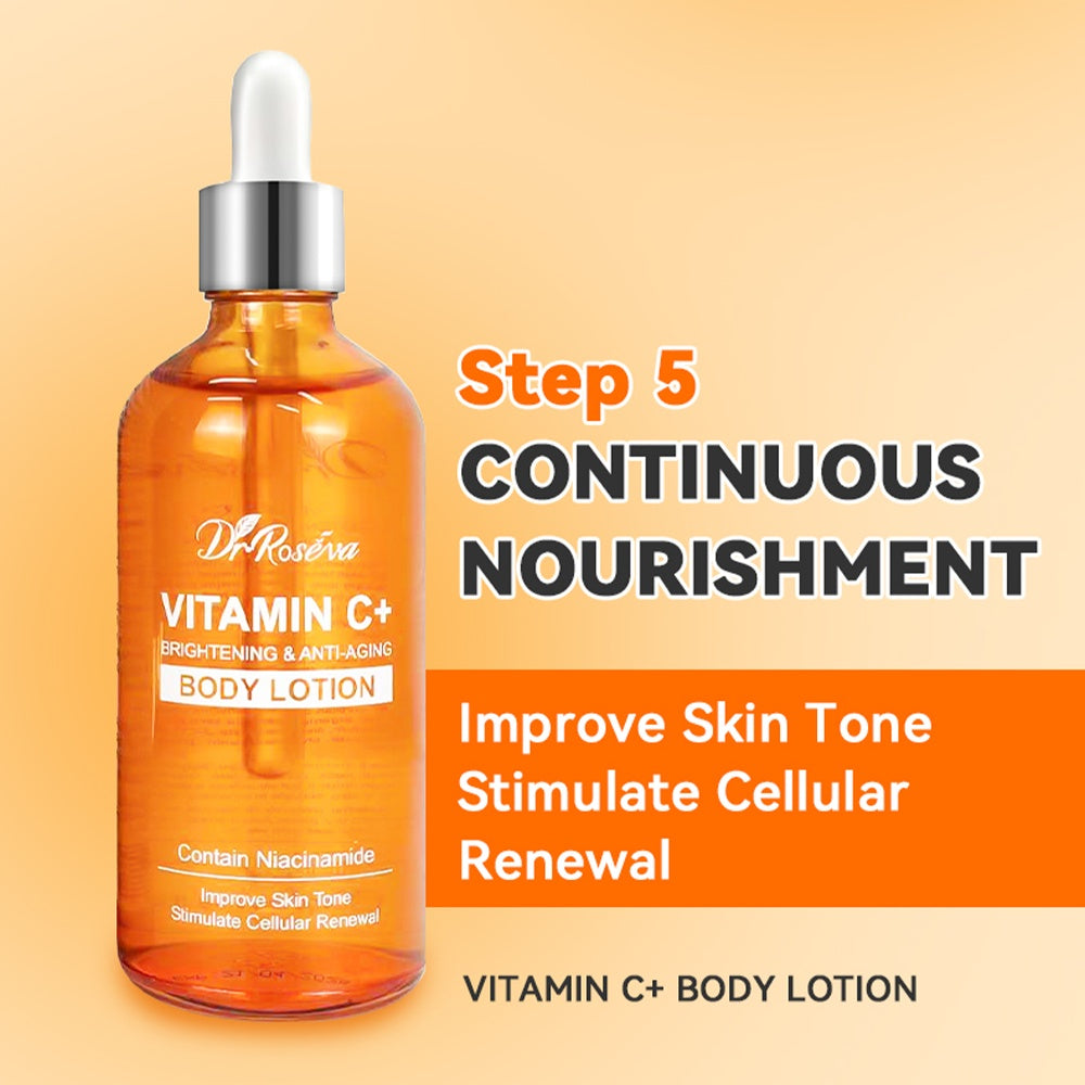 Dr.ROSEVA Private Label Natural Organic Anti Aging Products VC Vitamin C Facial Skincare Cream Serum Cleanser 5 Pieces Skin Care Set Skin Care Gift Kit