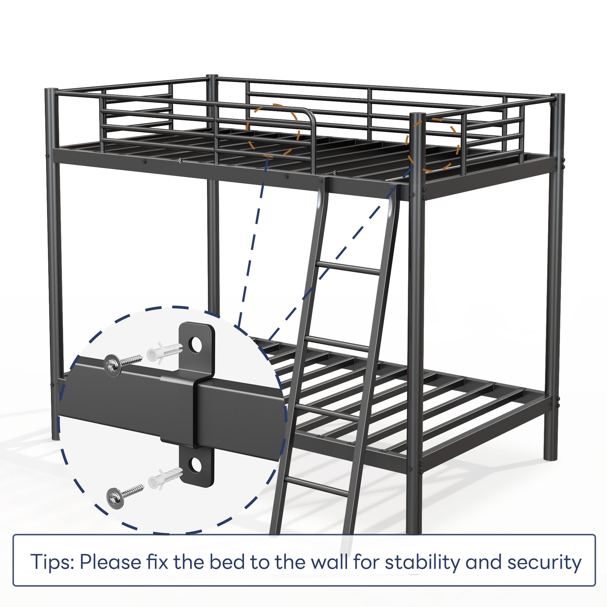 Loft Bunk Bed Twin Over Twin Size With Ladder And Guardrail,Heavy Duty Metal Slats Support No Box Spring Needed Small Space Saving Furniture For Bedroom Dorm,Black