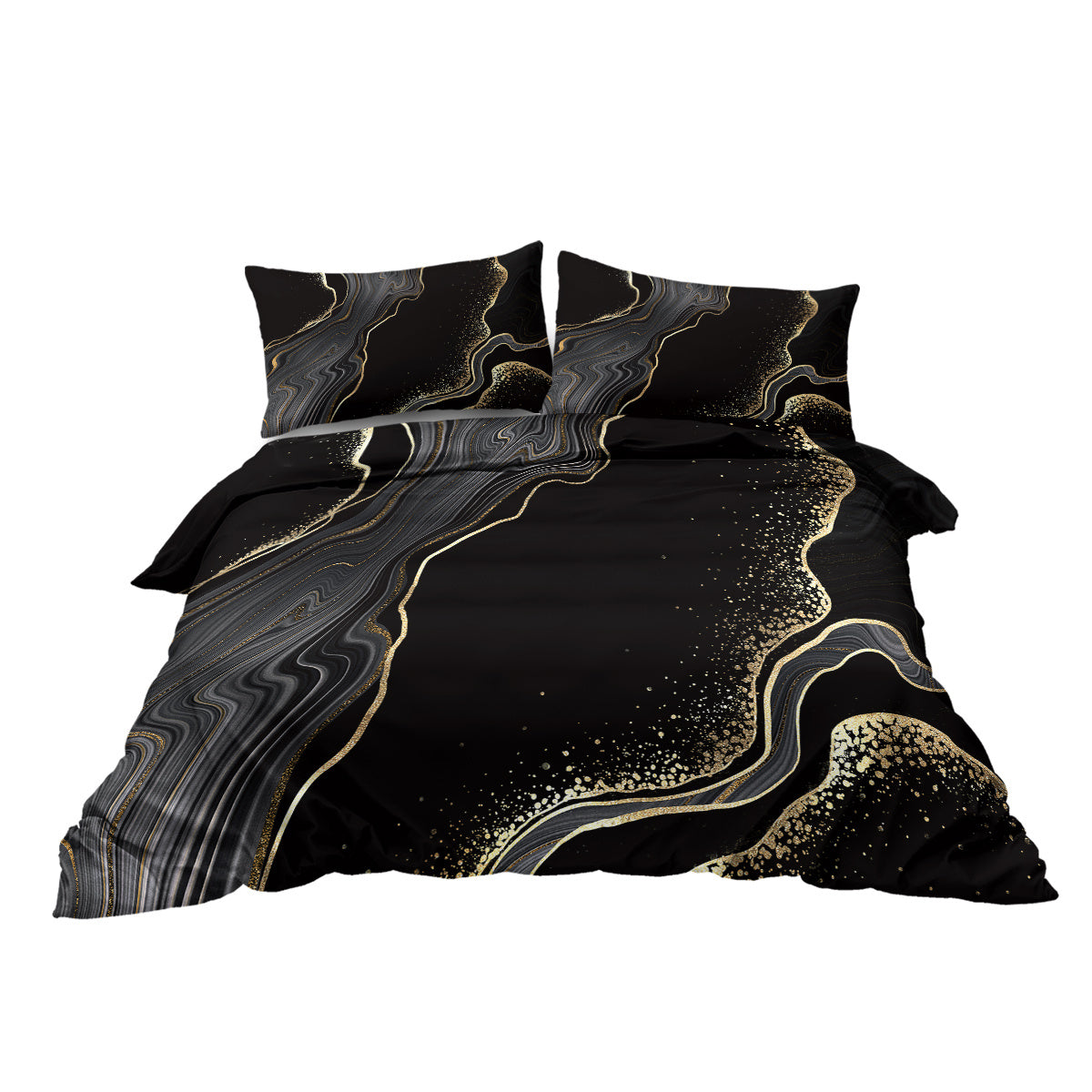 Black Gold Grey Marble Bedding Watercolor Marble Duvet Cover Set Abstract Chic Printed Design Quilt Cover Single 1 Duvet Cover 2 Pillowcases