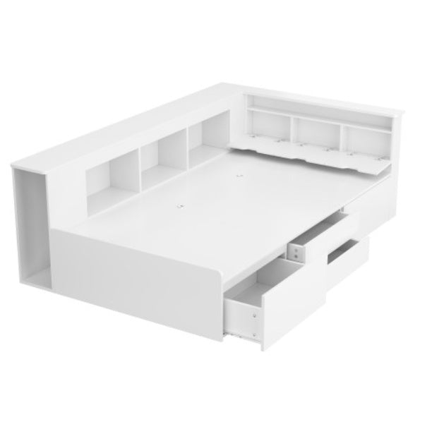 Children's Bed, Single Bed-3ft90x190cm, Single Bed, Multifunctional Children's Bed With Drawers, Bookcase And Storage Cupboard, Bed Box With Storage Space, Without Mattress, White