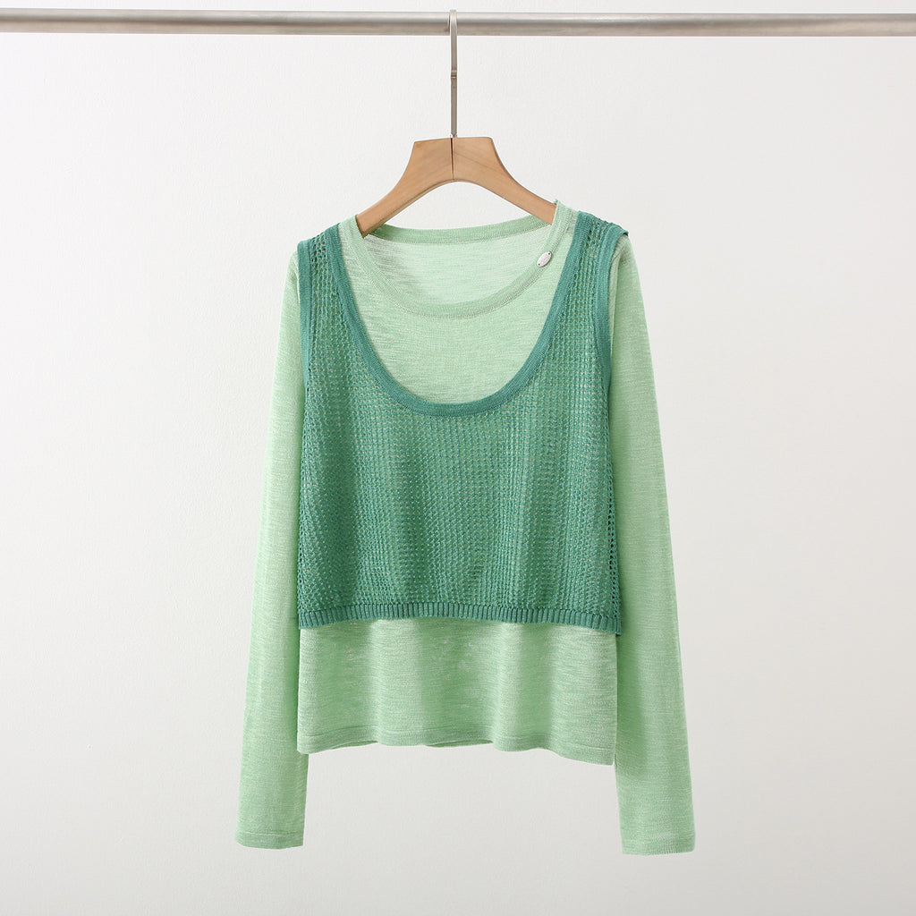 New Design Sense Stitching Fake Two-piece Knitted Sweaters Women