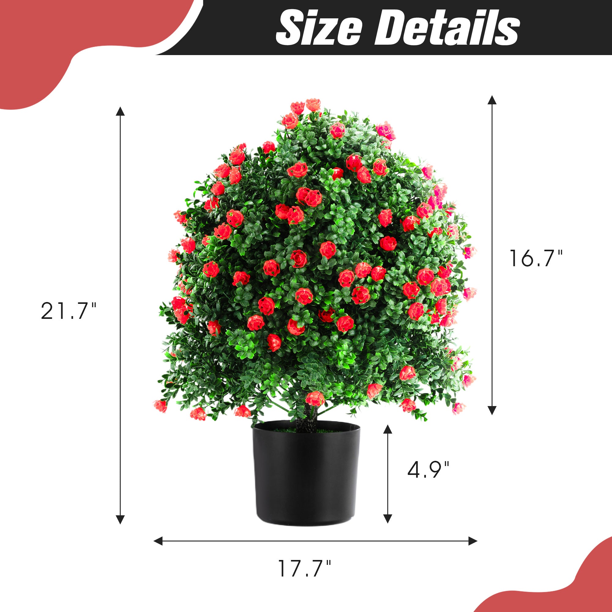2pcs 21  6  Artificial Rose Topiary Trees, UV Resistant Faux Plants - Red